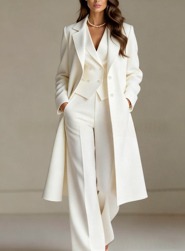 Solid-color Chic And Elegant Trench Coat And Suit Pants Three-piece Set by Ricaloux