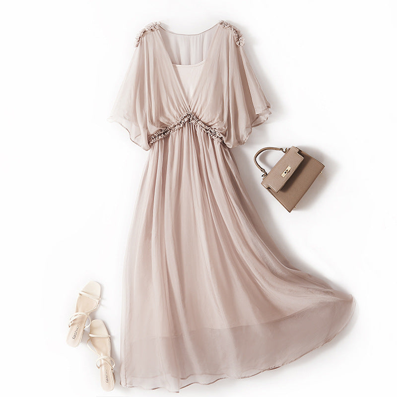 Womens Solid-color Simple And Elegant Silk Dress – Premium 0 | RICALOUX