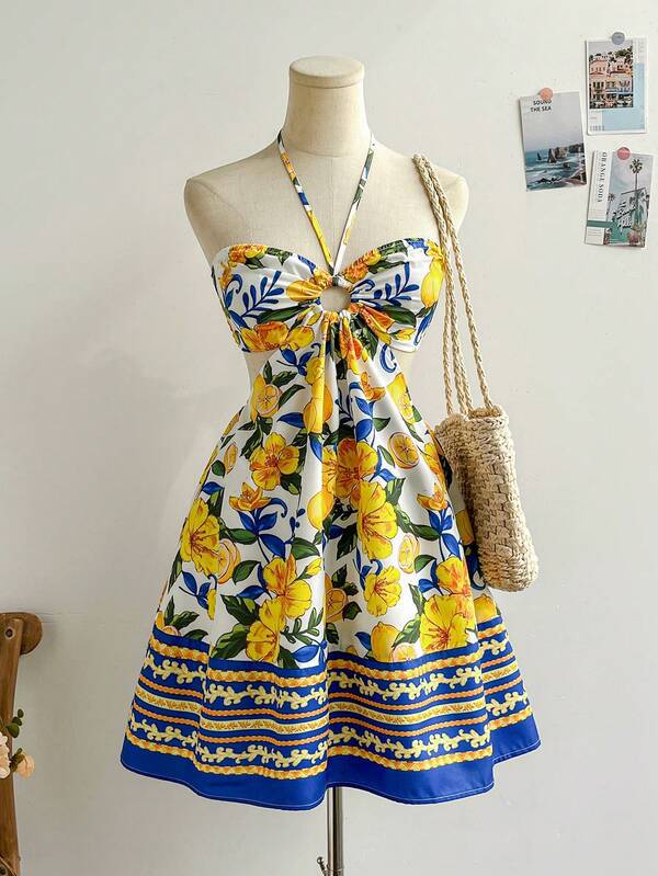 Bohemian Seaside Vacation Halter-neck Tube Dress by Ricaloux
