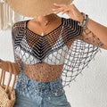 New Arrival Women Hollow Out Beaded Tassel Cape Shawl, Sheer Sun Protection Bikini Cover Up, European American Resort Beach Outfit by Ricaloux