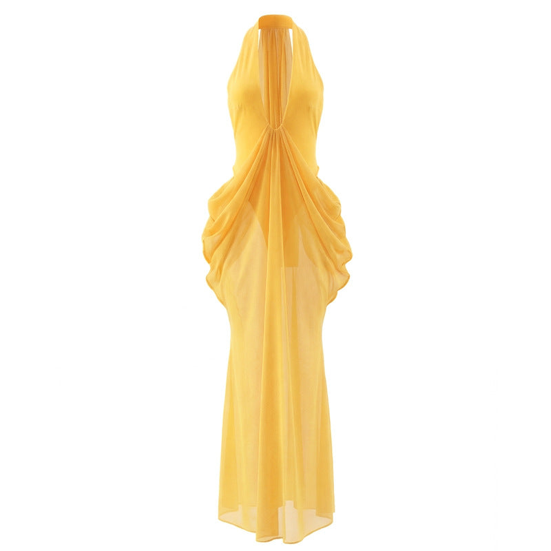 Deep V Sexy Pleated Waist Dress by Ricaloux