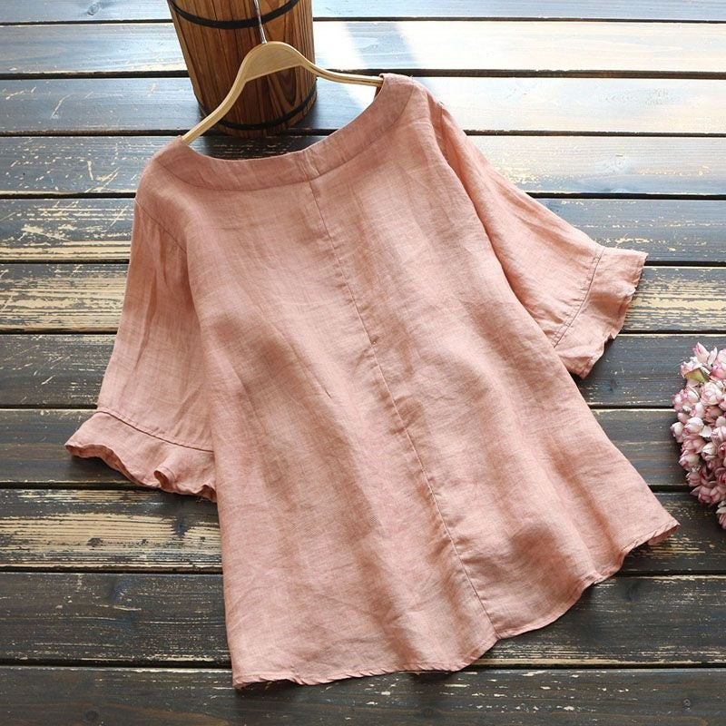 Versatile Loose-fit Pleated-waist Short-sleeve Shirt by Ricaloux