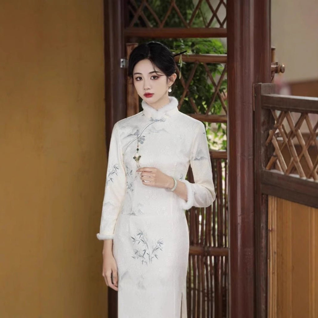Improved Cheongsam Dress Winter Fleece-lined - RICALOUX