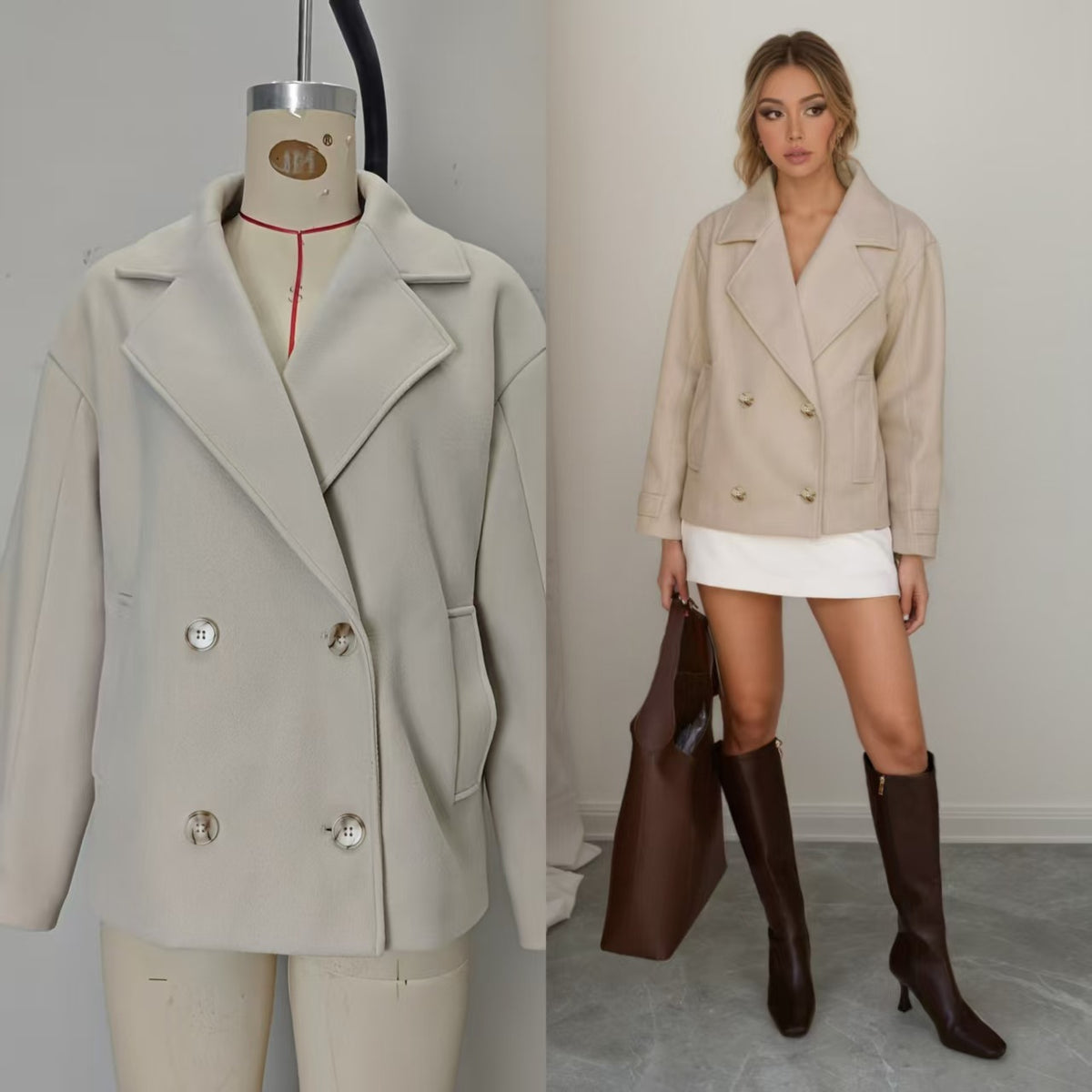 Double-breasted Short Wool Coat For Women – Premium 0 | RICALOUX