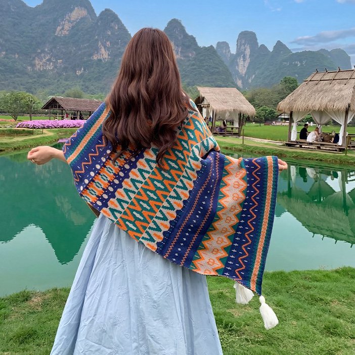 Ethnic-style Knitted Tassel Shawl – Premium 0 | RICALOUX