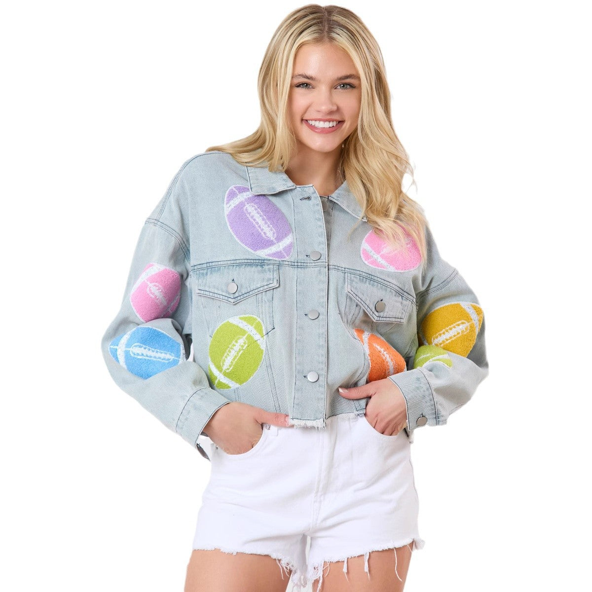 Multicolor Three-dimensional Floral-decorated Denim Jacket – Premium 0 | RICALOUX