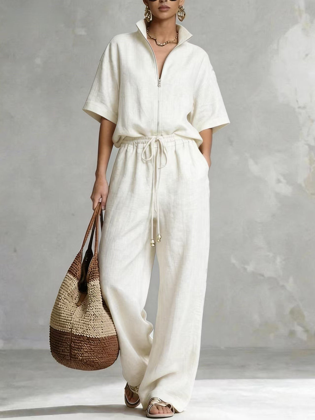 Womens Cotton-Linen Fashionable Casual Set by Ricaloux