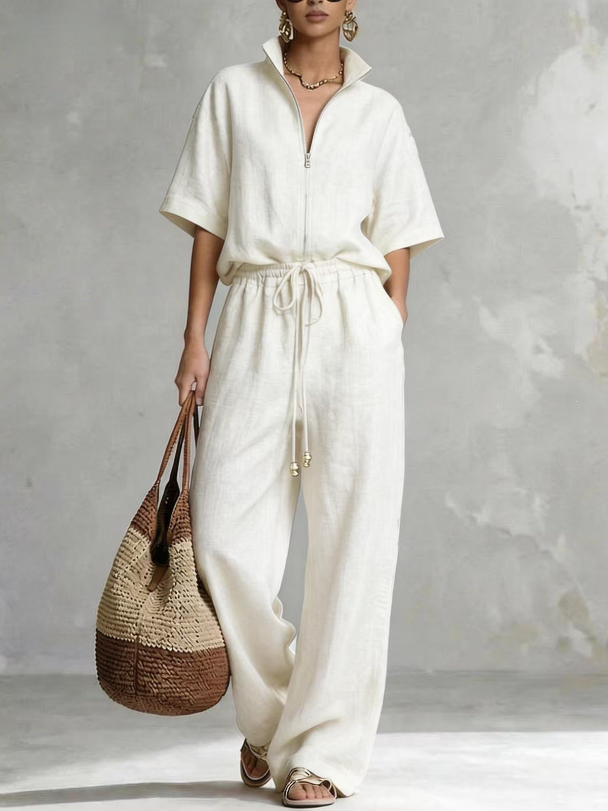 Womens Cotton-Linen Fashionable Casual Set by Ricaloux