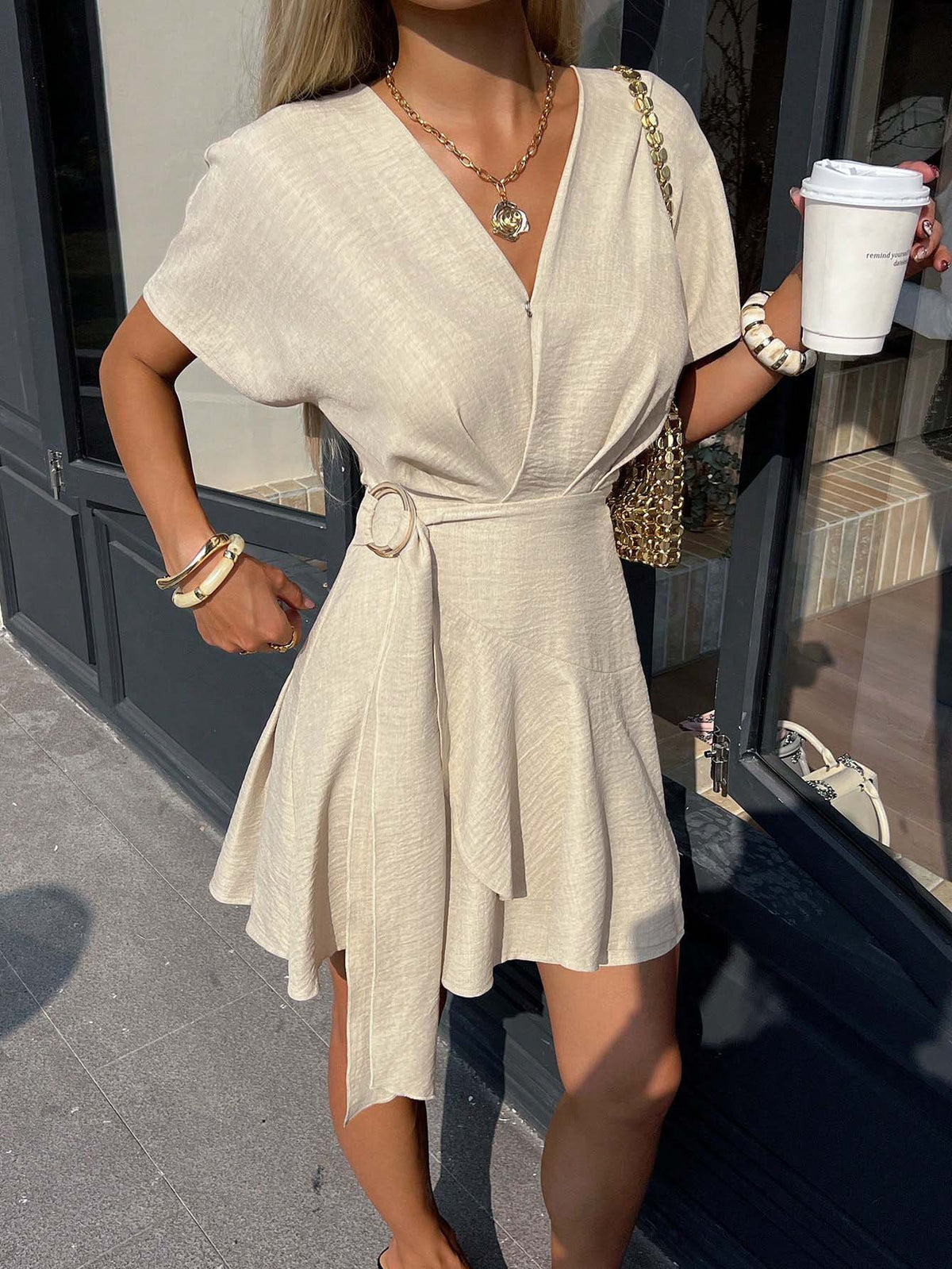 Figure-flattering Asymmetric Soft-style V-neck Dress – Premium 0 | RICALOUX