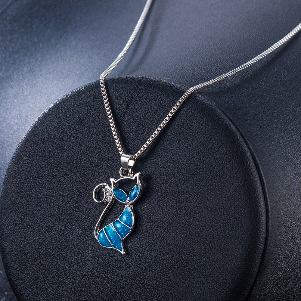 Pendant Blue Opal Necklace Jewelry Gift for Women by Ricaloux