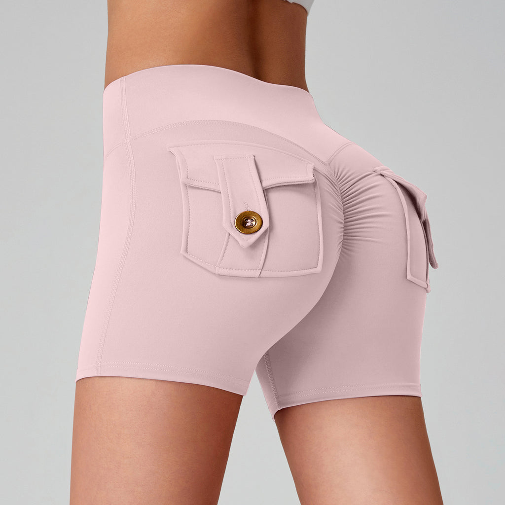 Women's High-Waisted Cargo Yoga Shorts With Pocket, Peach Hip Design Bare-Skin Feel, High Elastic, Quick-Dry Running & Fitness Pants by Ricaloux