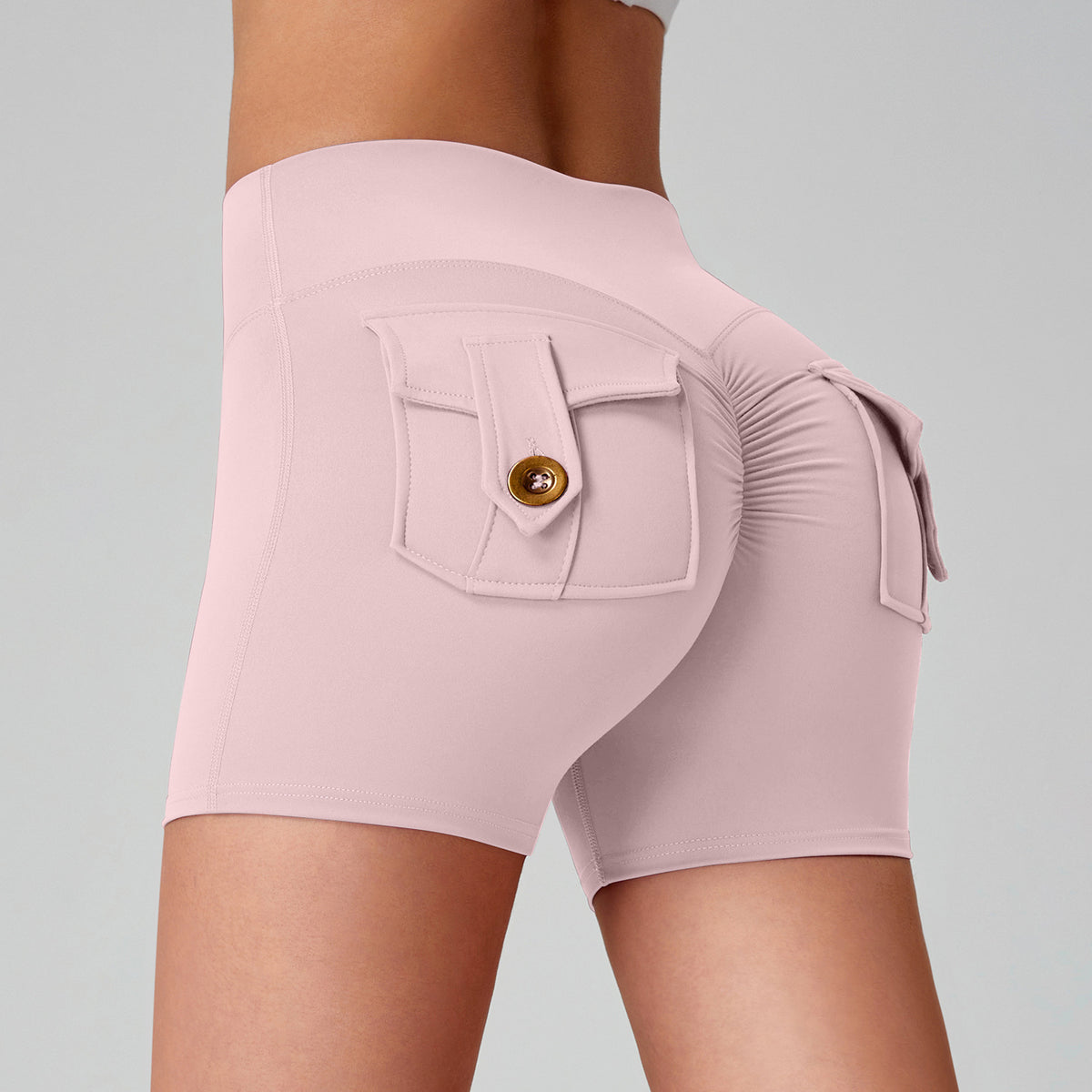 Women's High-Waisted Cargo Yoga Shorts With Pocket, Peach Hip Design Bare-Skin Feel, High Elastic, Quick-Dry Running & Fitness Pants by Ricaloux