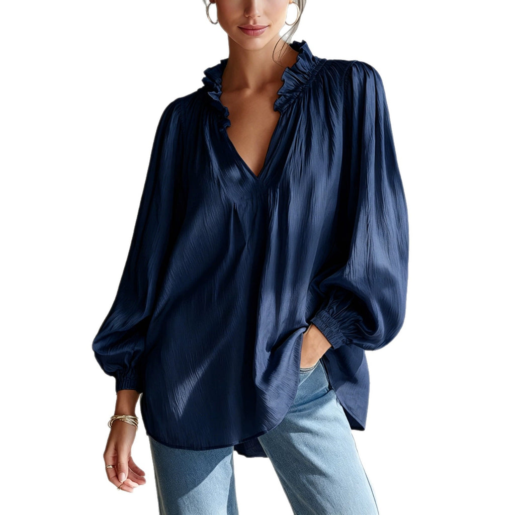 V-neck Loose-fitting Top With Puffed Balloon Sleeves by Ricaloux