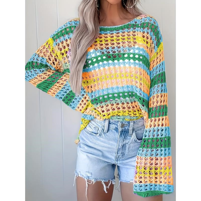 Summer Knit Hollow Out Stripe Top by Ricaloux