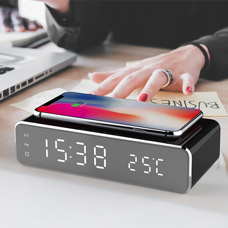 LED Electric Alarm Clock With Wireless Charger Desktop Digital Despertador Thermometer Clock HD Mirror Clock Watch Table Decor – Premium 0 | RICALOUX