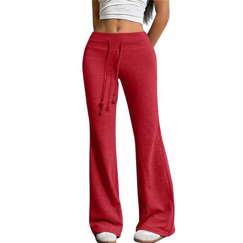 Fashionable Drawstring High-waist Casual Flared Trousers by Ricaloux