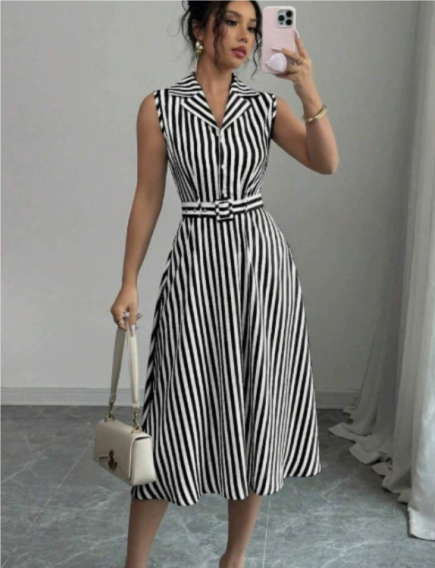 Elegant And Refined Casual Striped Dress For Women by Ricaloux