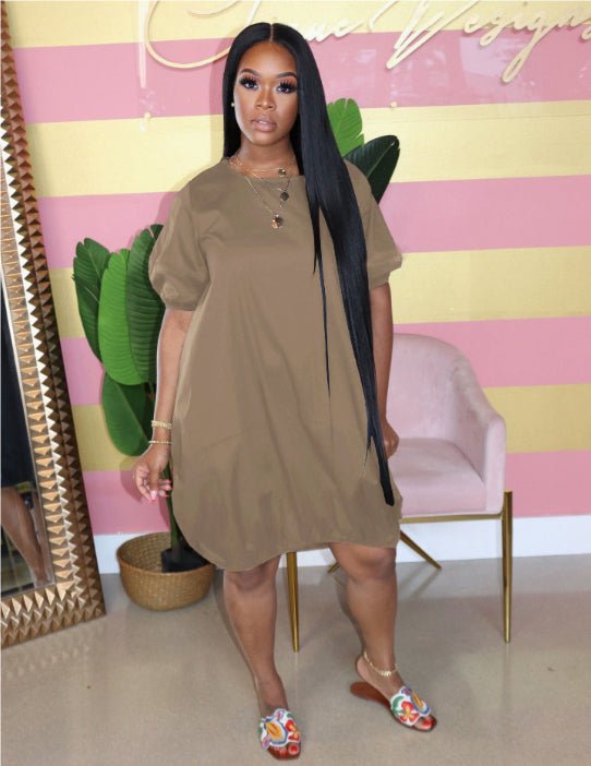 Women's New Solid Color Casual Bubble Skirt Dress - RICALOUX
