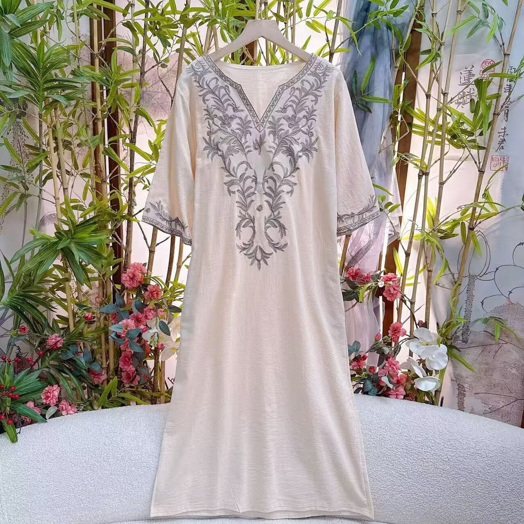 Vacation Style Artistic Dress Ethnic Inspired Embroidered One Piece Dress by Ricaloux
