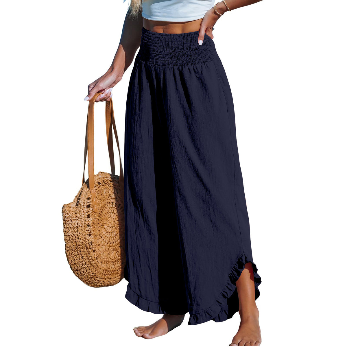 Pleated Asymmetrical Hem Cotton-linen Loose-fit Casual Pants by Ricaloux