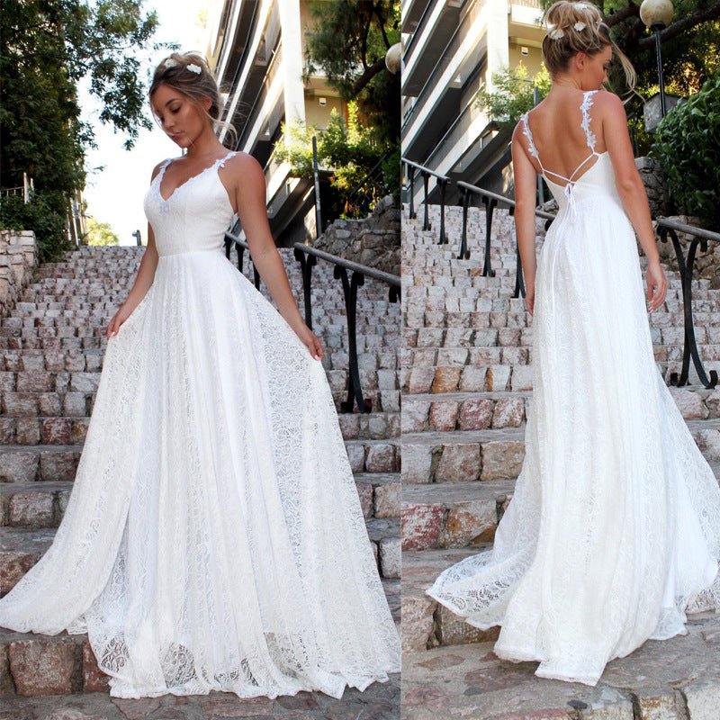 V-neck sling lace dress - RICALOUX
