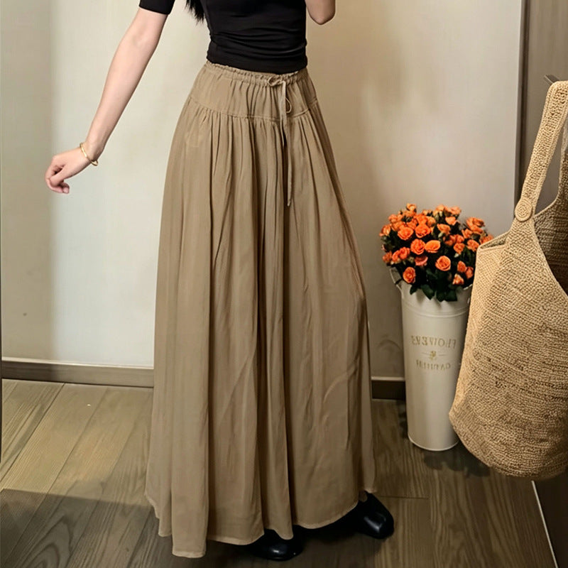 Figure-flattering Mid-length A-line Pleated Skirt With A Drawstring by Ricaloux