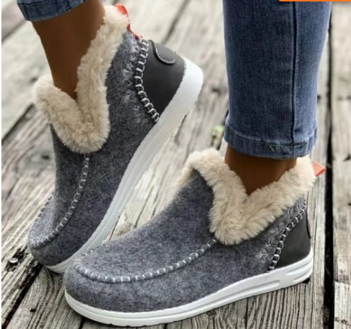 Fleece-lined Thick Plush Boots Warm Sewing Flat Cotton Shoes Winter Ankle Boot - RICALOUX
