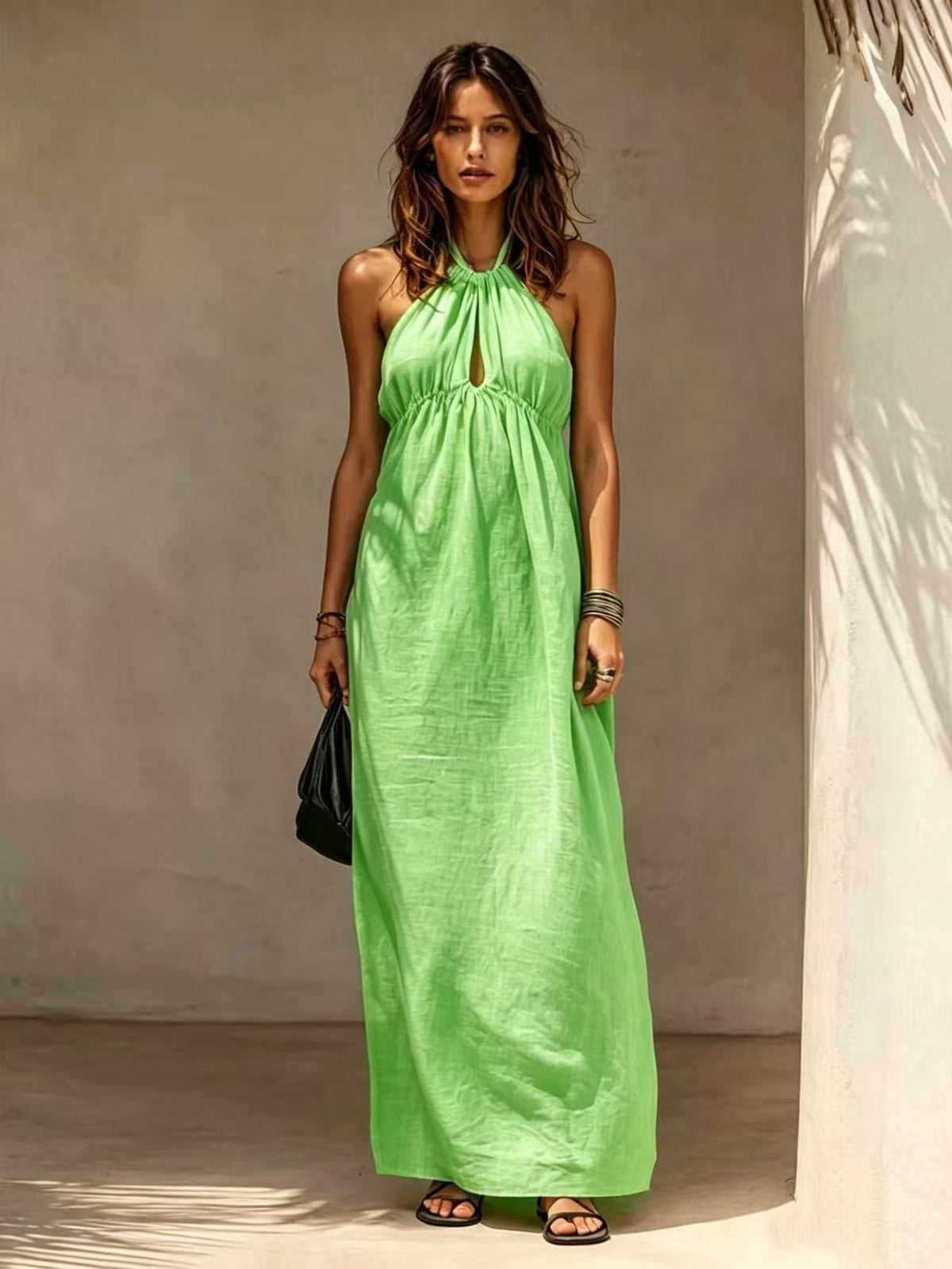 Womens Solid-color Long Halter-neck Dress – Premium 0 | RICALOUX