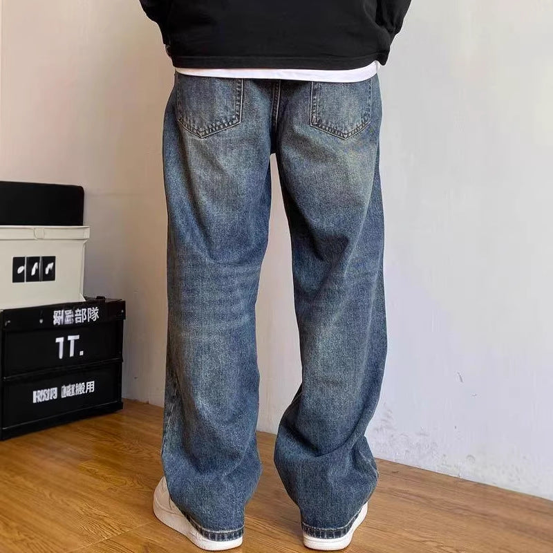 American-style Casual High-end Heavyweight Washed Vintage Jeans For Spring And Autumn by Ricaloux