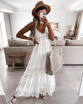 Casual Lace-panel Sleeveless Maxi Dress – Premium 0 | RICALOUX