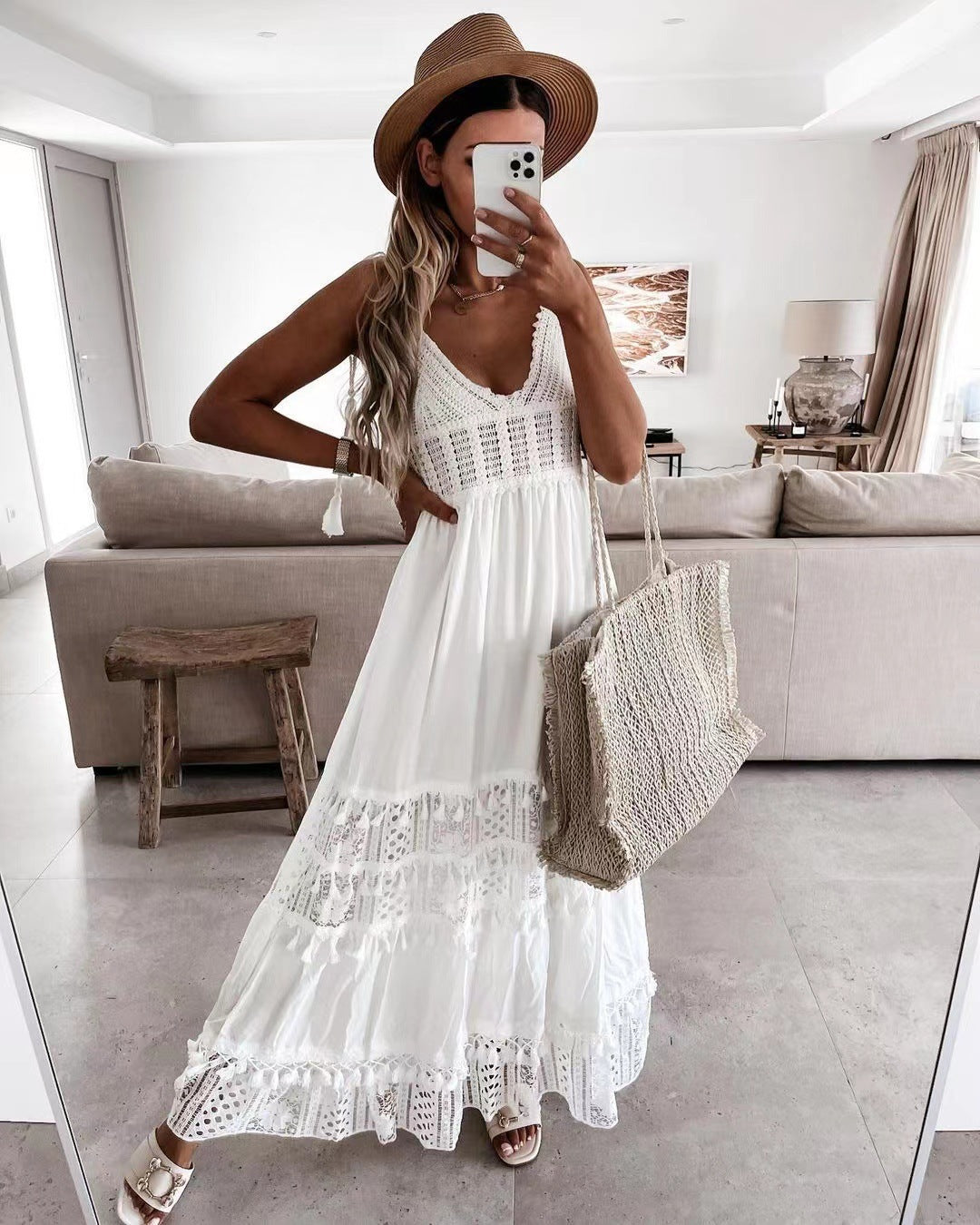 Casual Lace-panel Sleeveless Maxi Dress – Premium 0 | RICALOUX