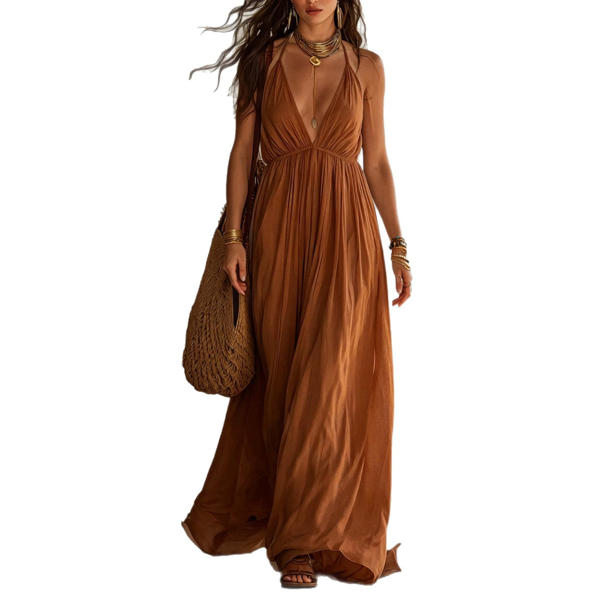 Deep V-neck Halter Backless Dress For Women by Ricaloux