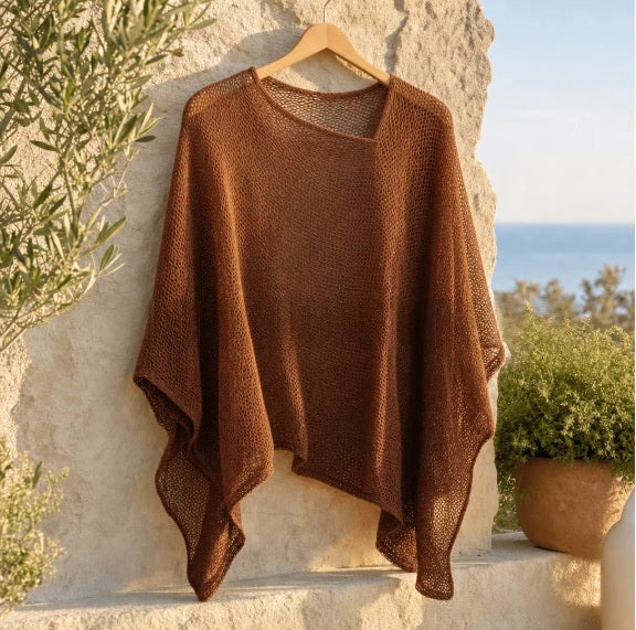 Womens Solid-Color Knitted Cape Blouse by Ricaloux