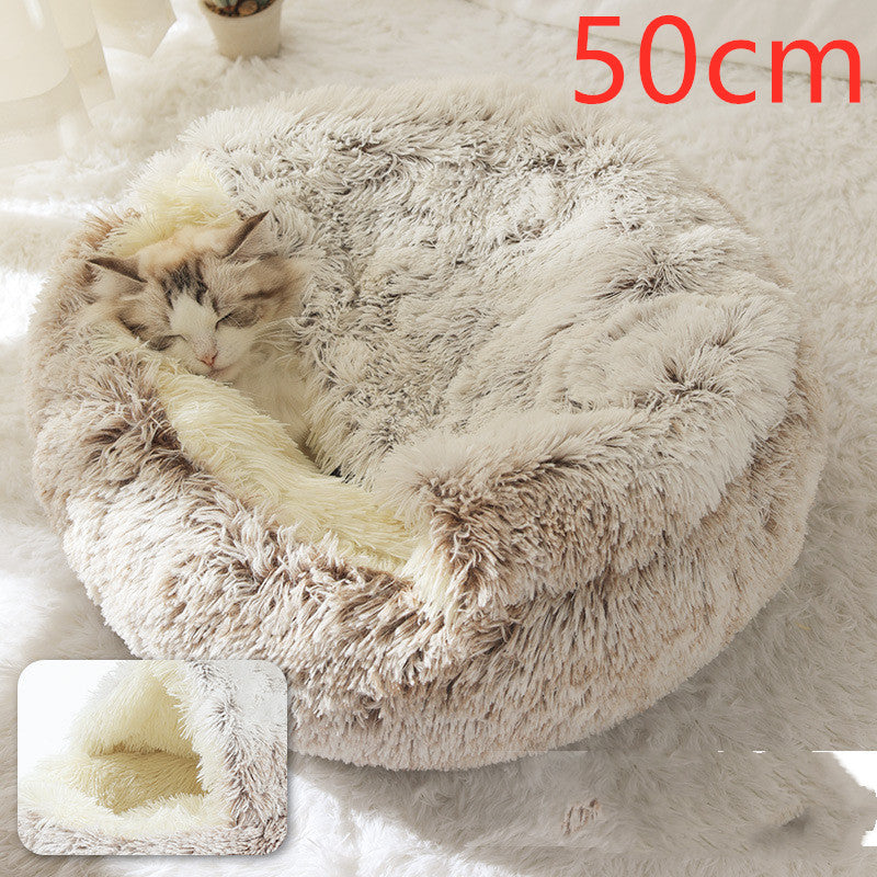 2 In 1 Dog And Cat Bed Pet Winter Bed Round Plush Warm Bed House Soft Long Plush Pets Bed Pet Products by Ricaloux
