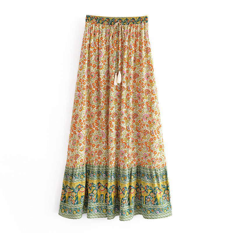 Bohemian Resort-style Cotton A-line Skirt With Water-based, Position-printed Floral Design – Premium 0 | RICALOUX