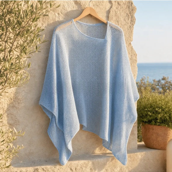 Womens Solid-Color Knitted Cape Blouse by Ricaloux