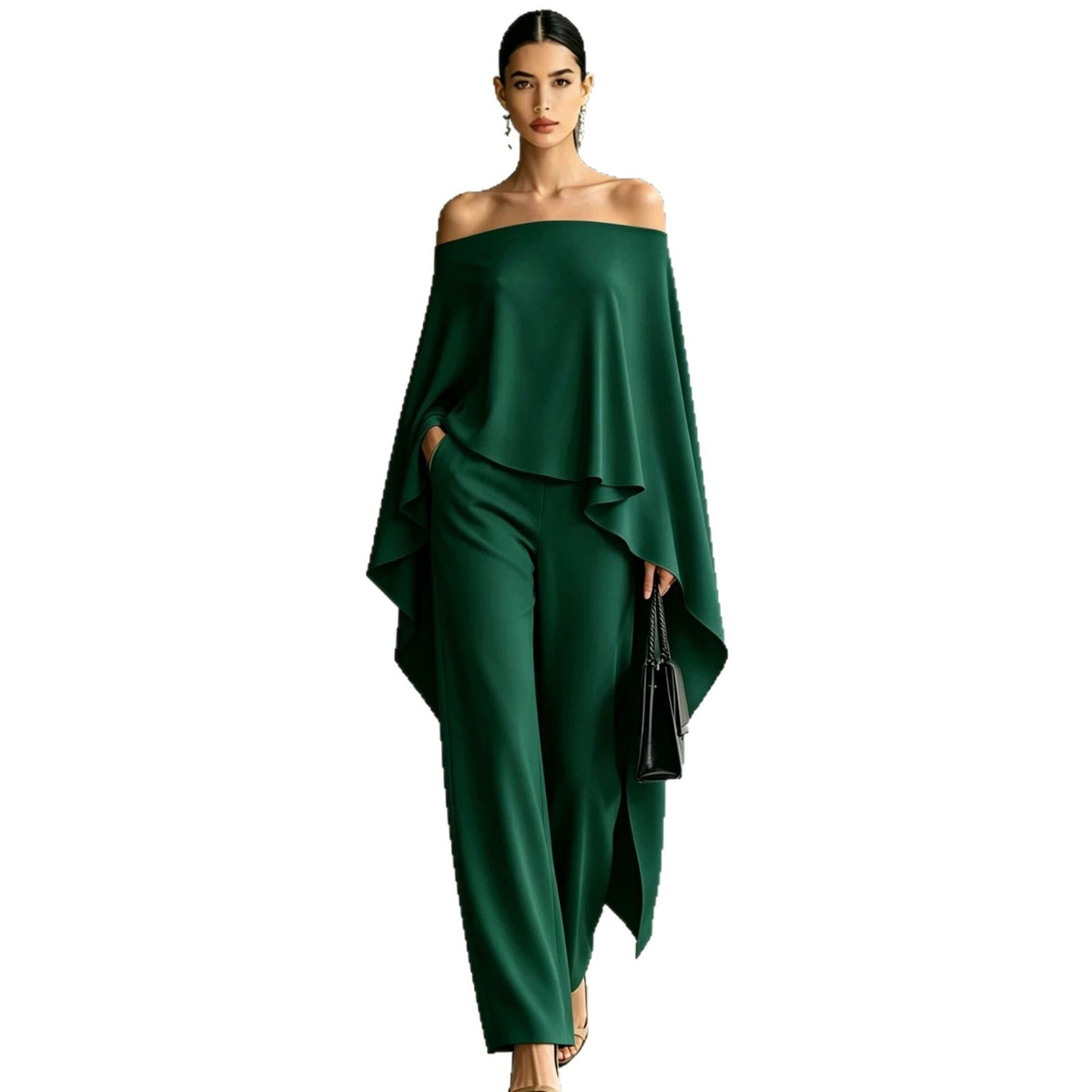 Autumn Fashion Off-Shoulder Wide-Leg Pants Set Womens Solid-Color Asymmetric Two-Piece Set by Ricaloux