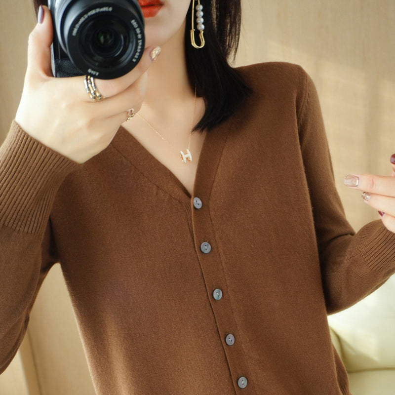 SpringSummer V-neck Cardigan Long-Sleeve Knit Top – Premium 0 | RICALOUX