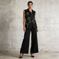 Tailored Sleeveless Blazer Vest & Wide Leg Trousers 2 Piece Floral Embroidery Suit Co-ord – Premium 4 | RICALOUX
