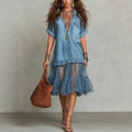 Bohemian Faux-jean Patchwork Tulle Maxi Dress by Ricaloux