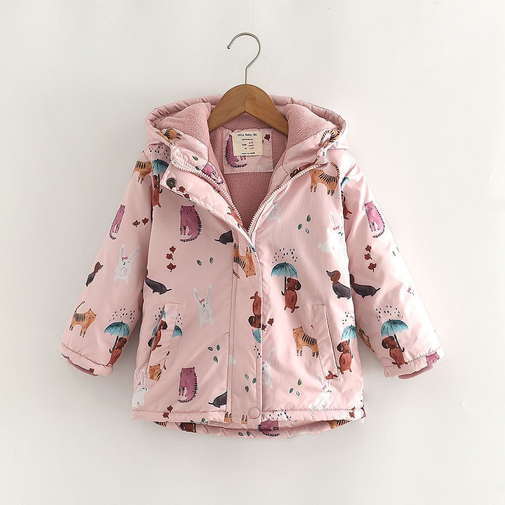 Winter New Cartoon Printed Windproof Girl Velvet Cotton Clothes - RICALOUX