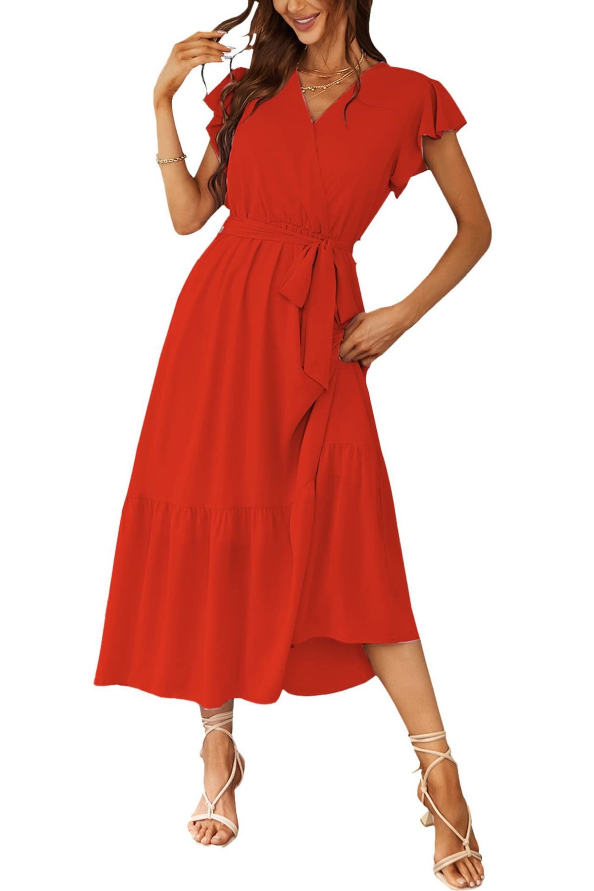 Womens Floral Print Flounce Short-Sleeve Midi Dress – Premium 0 | RICALOUX