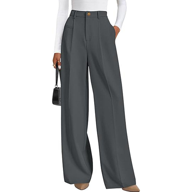 New Solid-color High-waisted Womens Casual Wide-leg Pants by Ricaloux
