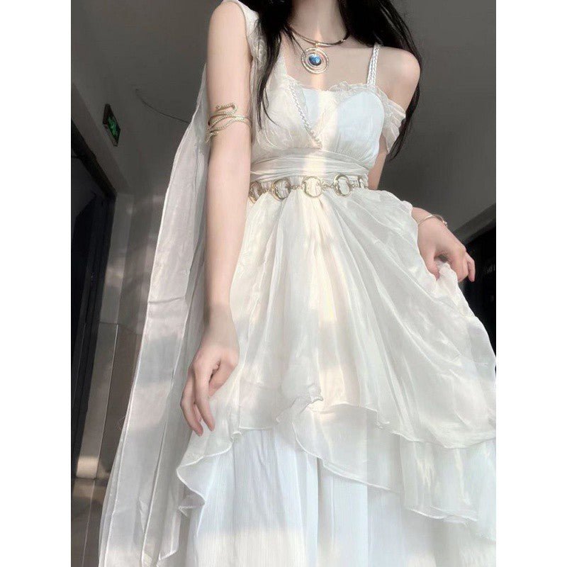 White Suspender Dress Pettiskirt - RICALOUX
