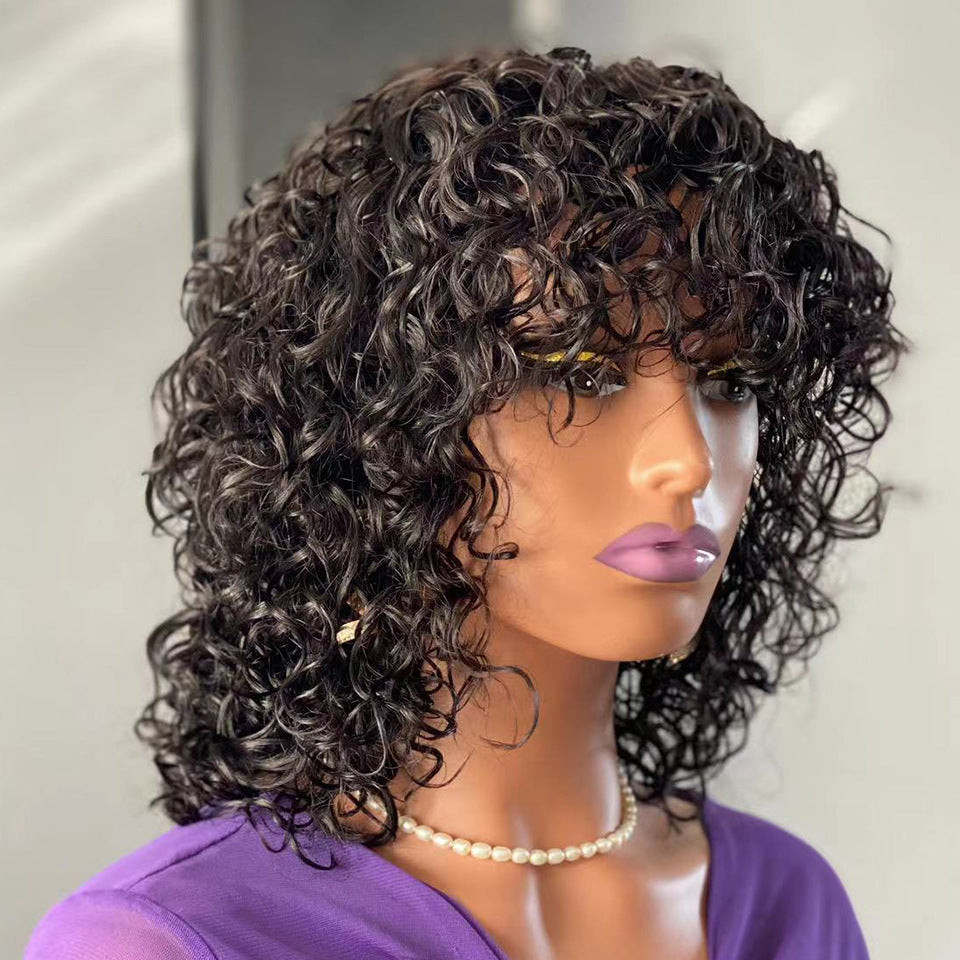 Water Wave Human Hair Wigs With Bangs by Ricaloux