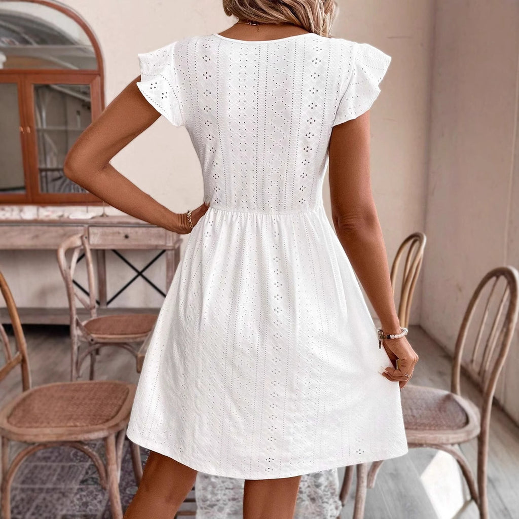 Womens Hollowed-Out Stretch Short Skirt Dress by Ricaloux