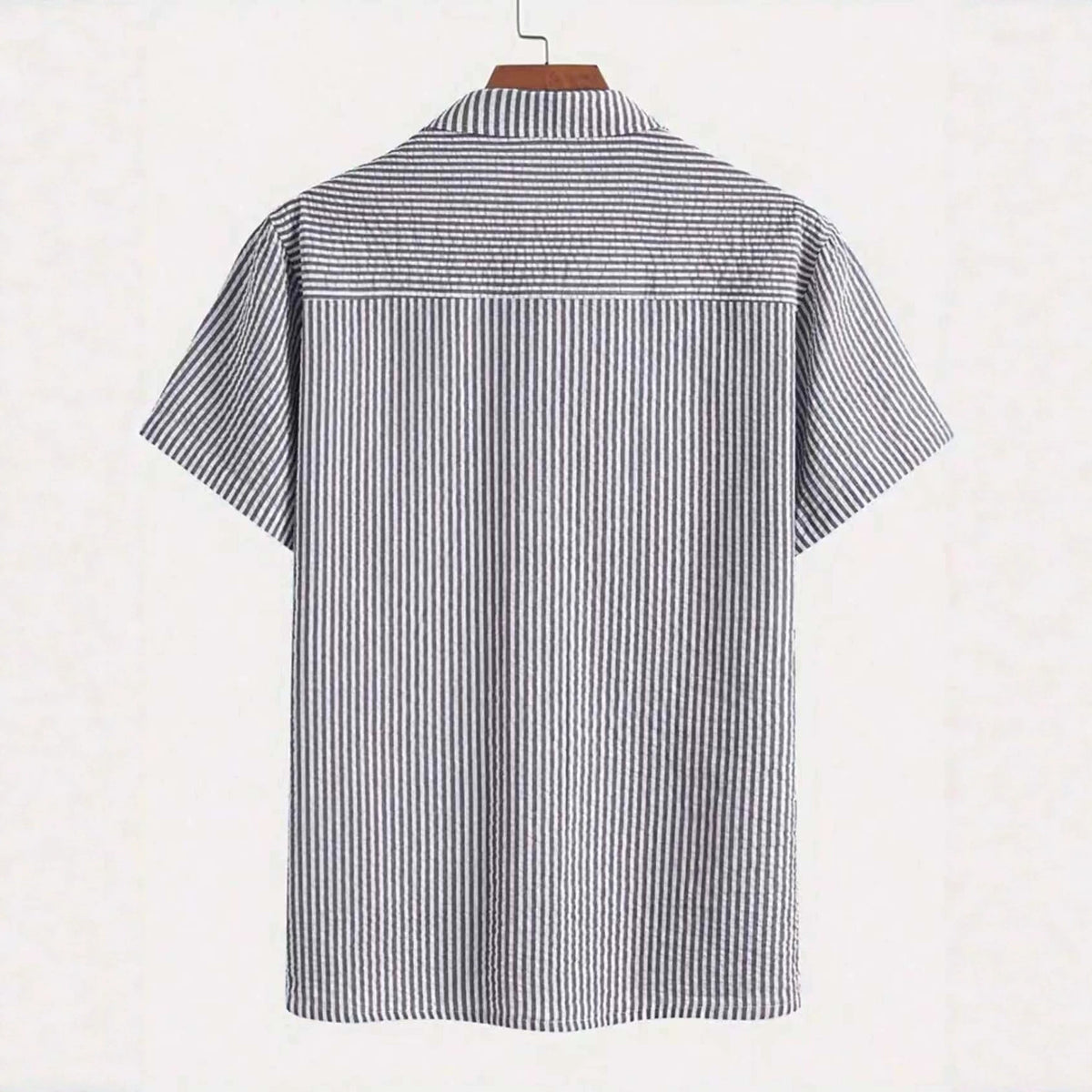 Mens Striped Short-sleeve Loose-fit Casual Shirt by Ricaloux