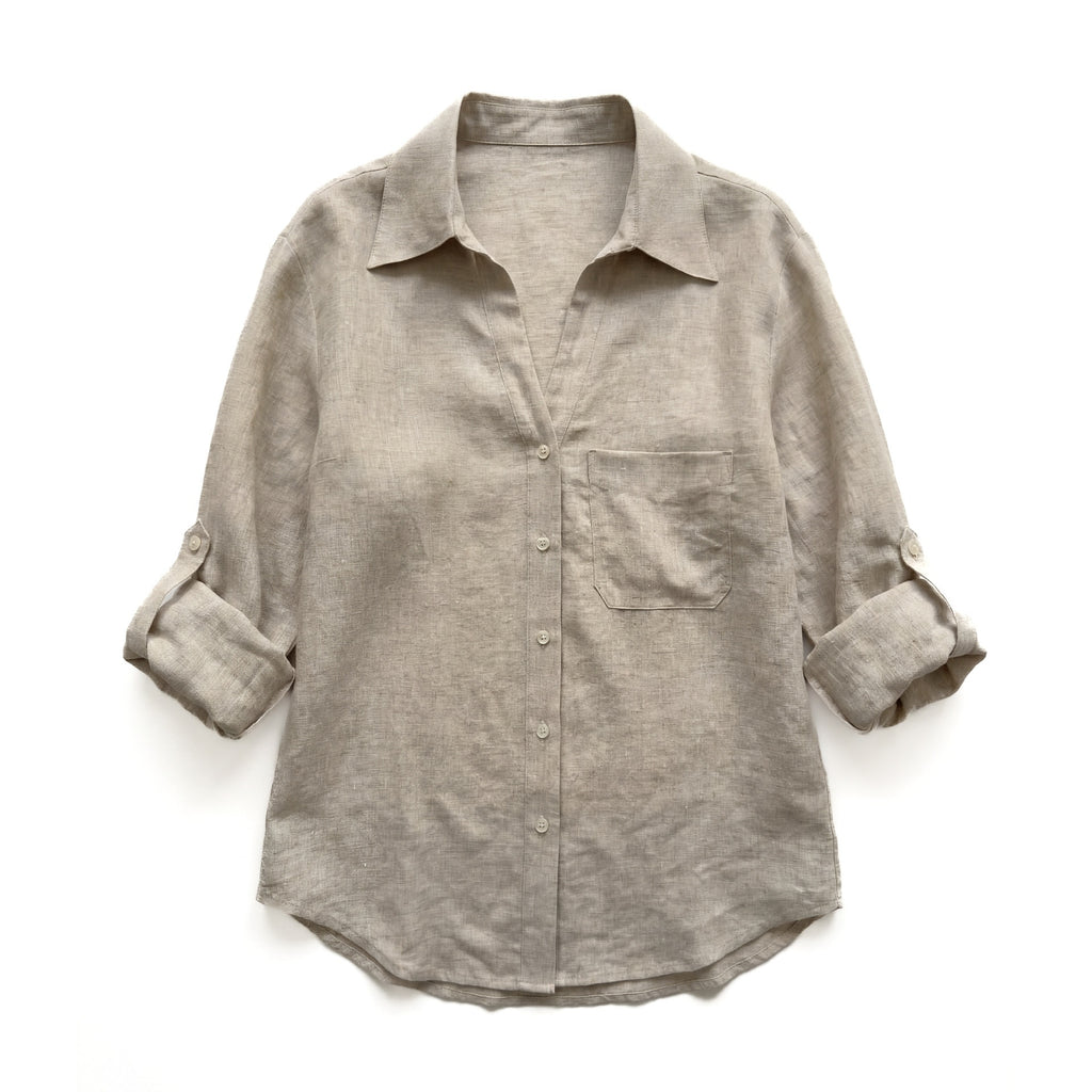 Womens Natural Pure Linen V-Neck Shirt – Premium 0 | RICALOUX