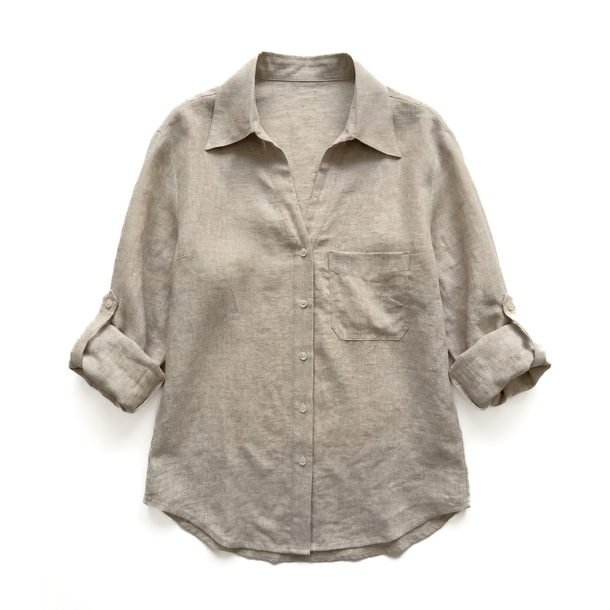 Womens Natural Pure Linen V-Neck Shirt – Premium 0 | RICALOUX