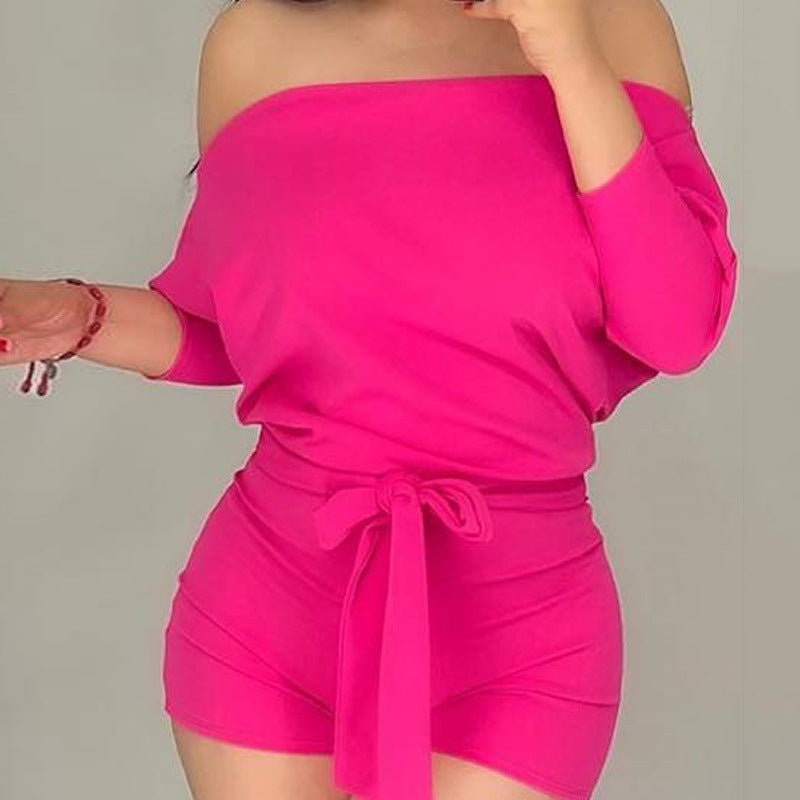 Rose-red Solid-color Casual One-piece Shorts – Premium 0 | RICALOUX
